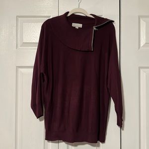 Unique design, zippered collar, purple sweater. Size XL brand Carolyn Taylor.